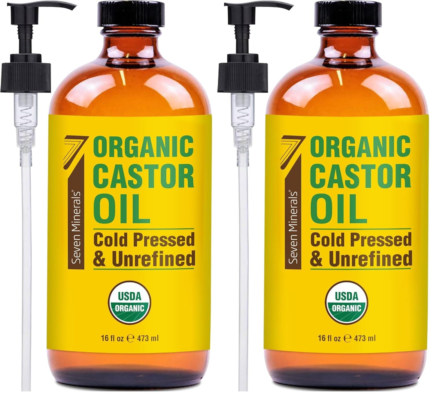Castor Oil - Organic Cold Pressed Unrefined 16 fl oz Glass Bottle | 100% Pure USDA Certified