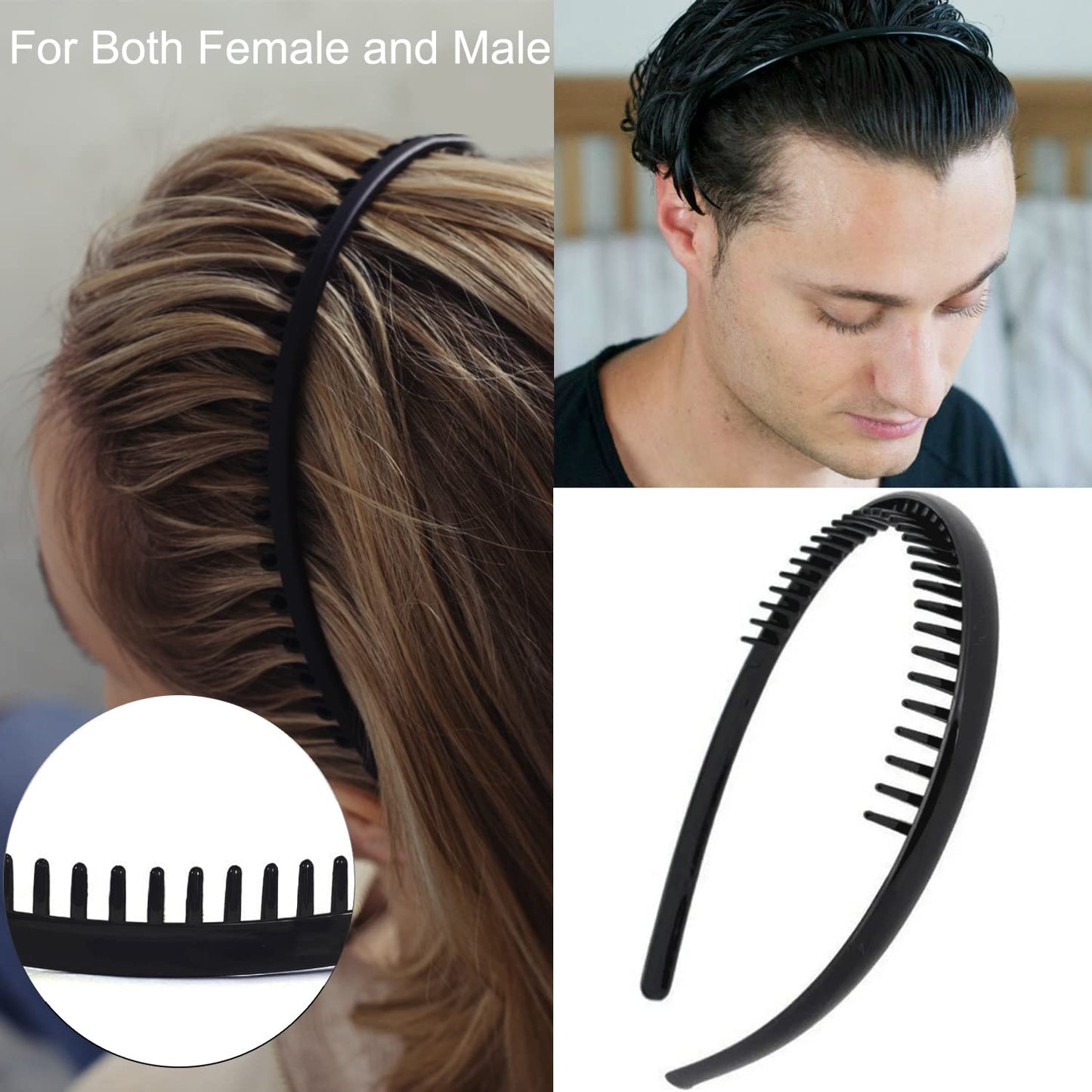 LAPOHI 8 PCS Non Slip Fashion Effortless Plastic Headbands with Teeth Comb Skinny Hair Accessories Bands for Women Men Teen Girls, Short Teeth Matte Black