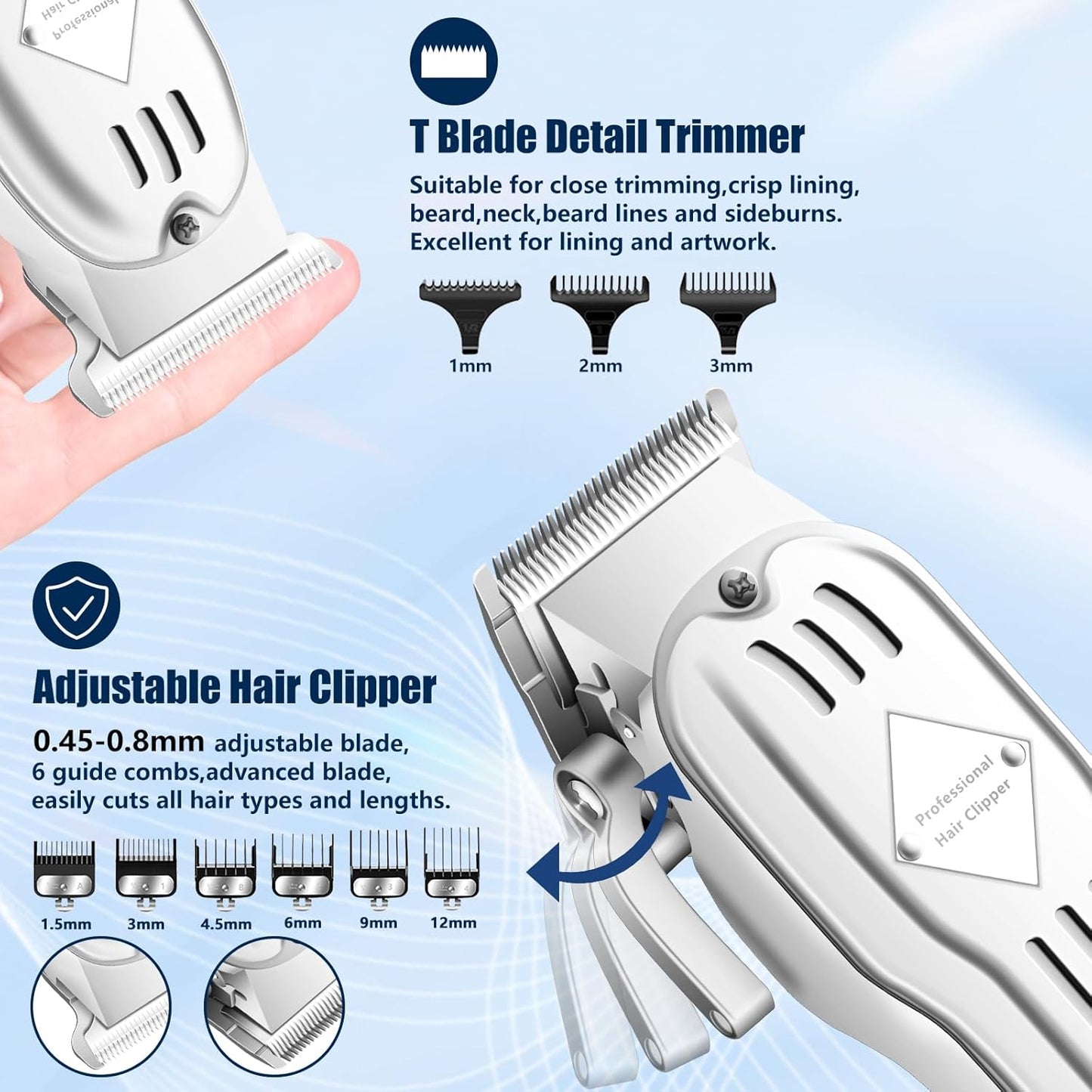 Professional Hair Clippers for Men - Cordless Electric Foil Shaver & Beard Trimmer Kit | Rechargeable Fade Clippers Set