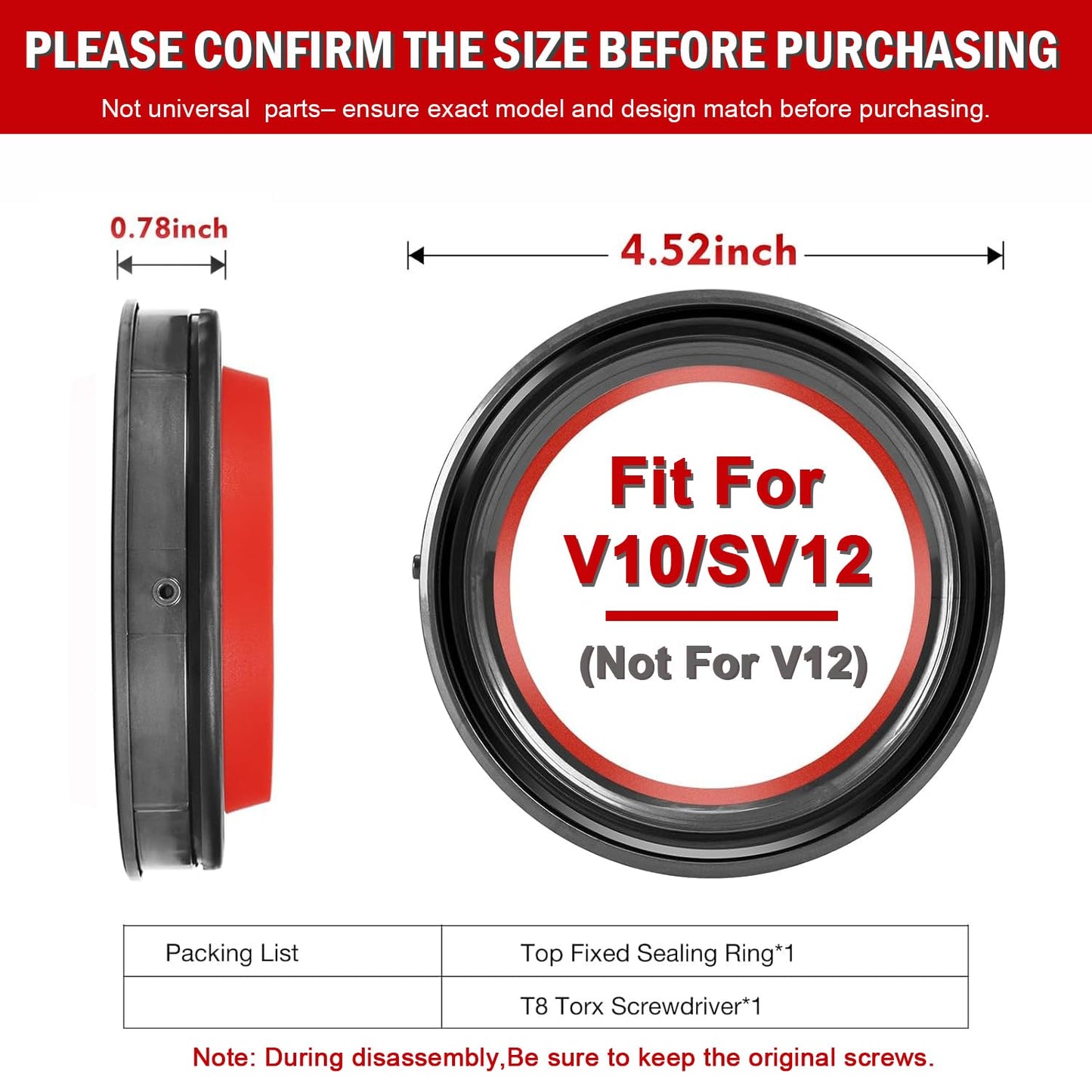2026 Dust Bin Top Fixed Sealing Ring Replacement Part Compatible with Dyso.n Cyclone V10 SV12 Vacuum Cleaner, Dust Bucket Dirt Cup Bin Parts Replacement Accessories