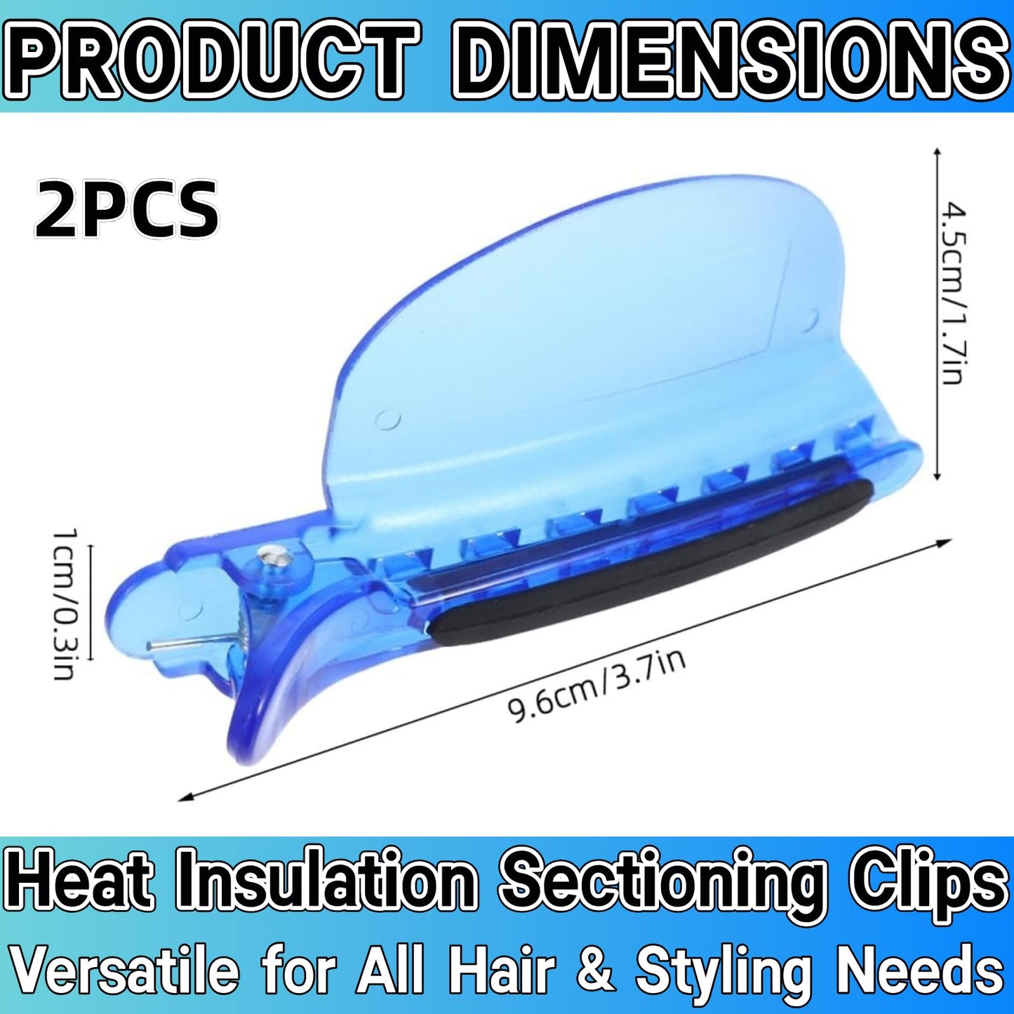 Heat Insulation Sectioning Clips, 2PCS Blue Hair Styling Clips - Wig & Extension Separator Tools 7-Tooth Design (9.5x4.5cm/3.7x1.7in) for Highlighting, Dyeing, Salon & Home Use