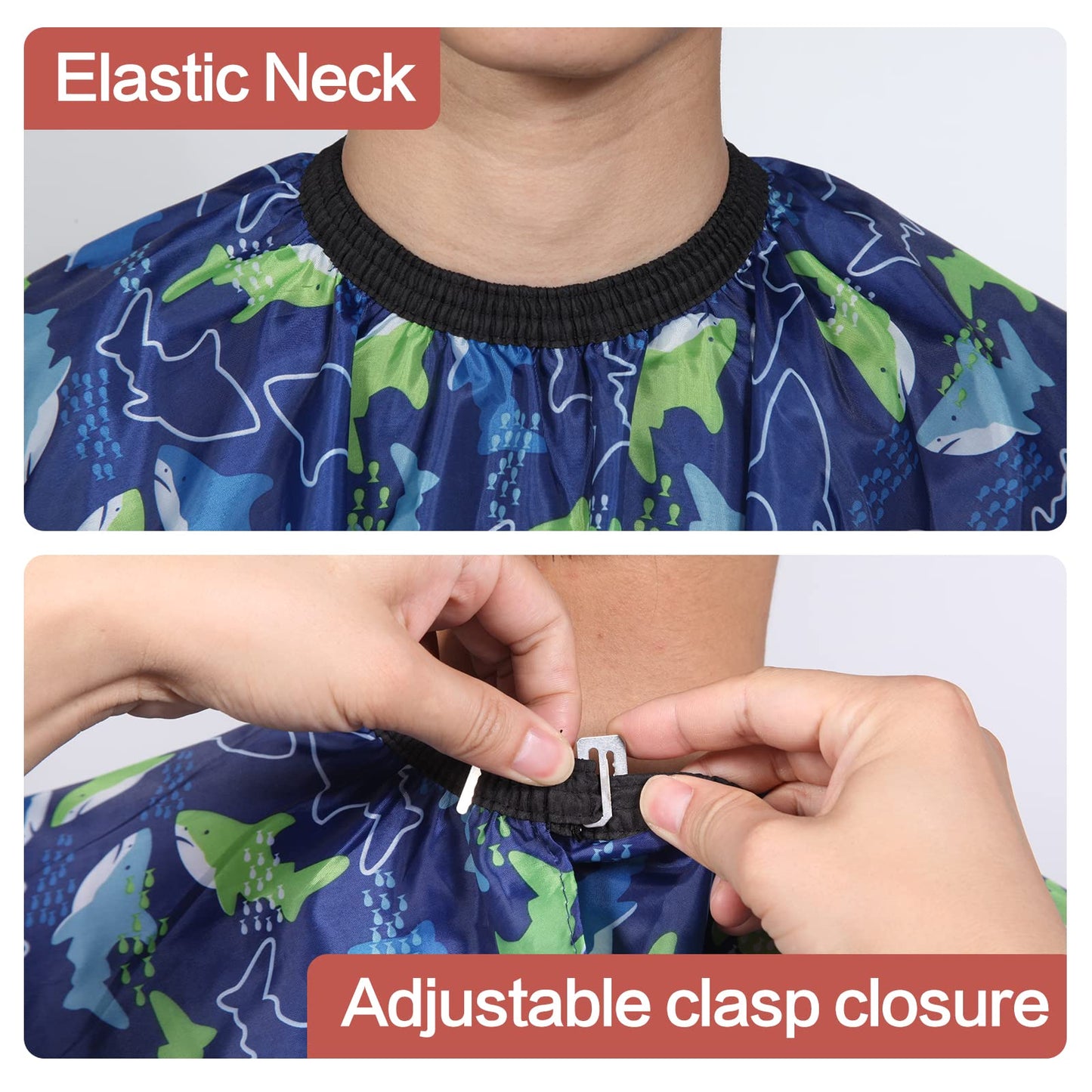 Kids Hair Cutting Cape (2 Pack) Professional Children Salon Barber Apron for Boys and Girls (Cartoon Cat & Cartoon Fish)