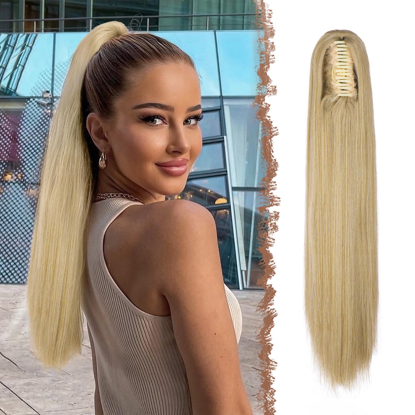 Claw Ponytail Extensions - Long Dark Brown Straight Hairpieces | 25-Inch Synthetic Clip-In Tails