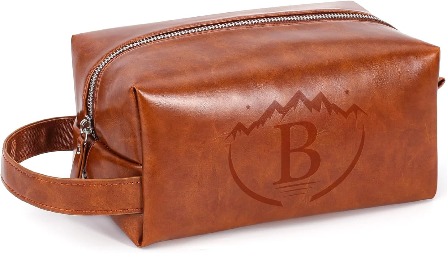 Men's Personalized Toiletry Bag - Water-Resistant PU Leather Travel Organizer | Brown Shaving Kit for Gifts