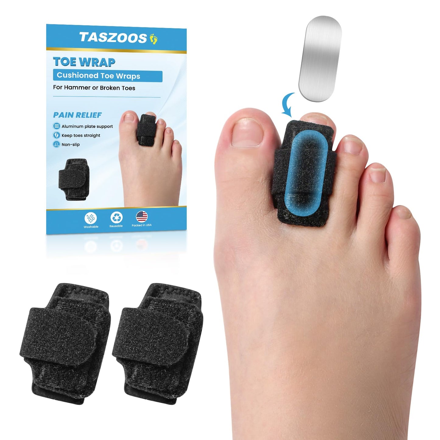 TASZOOS Hammer Toe Straightener - 2Pcs Hammer Toe Corrector for Women & Men - Toe Splints Relief for Hammer, Bent, Curled, Broken Support - Toe Wraps for Standing, Resting, Walking