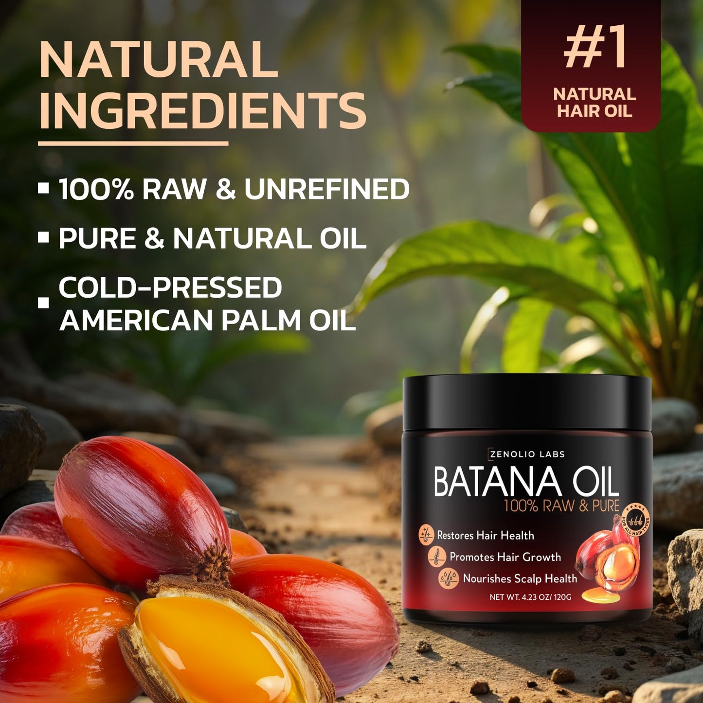 Batana Oil for Hair Growth - 100% Pure & Unrefined - Raw Natural Dr. Sebi Botana Oil - Scalp Health, Strengthens, Thickens & Hydrates - Repairs Split Ends - Prevents Hair Loss for Men & Women