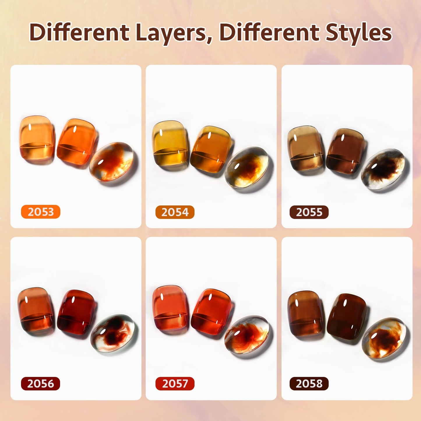 GAOY Jelly Tortoise Brown Gel Nail Polish Set, 6 Sheer Colors, UV Gel