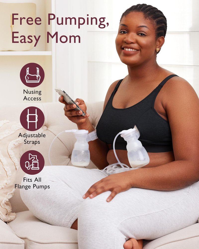 Momcozy Pumping Bra Hands Free, Pumping and Nursing Bra in One Holding Breast Pump for Spectra, Lansinoh, Medela, Black,Grey,skin-3pk, X-Large