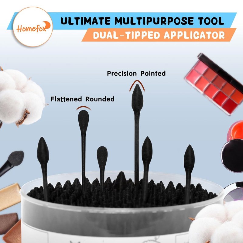 XL Thick Black Cotton Swabs - Pointed Precision Organic Cotton Buds | 250 Count, Charcoal Tips for Goth Aesthetic