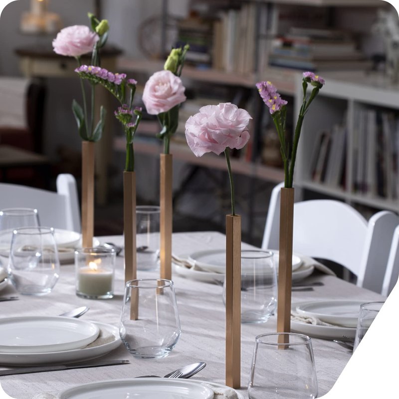 PELEG DESIGN Magnetic Bud Vase Set (Gold) - Unique Home Decor Gift & Modern Table Centerpiece - 5 Aluminum Single Stem Vases - 9.4" Tall Gravity Defying Decor