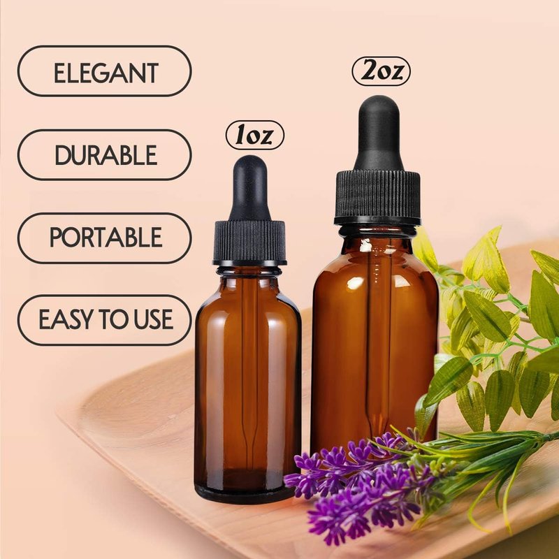 Eternal Moment Eye Dropper Bottles - 30ml Amber Glass for Essential Oils | 48-Pack