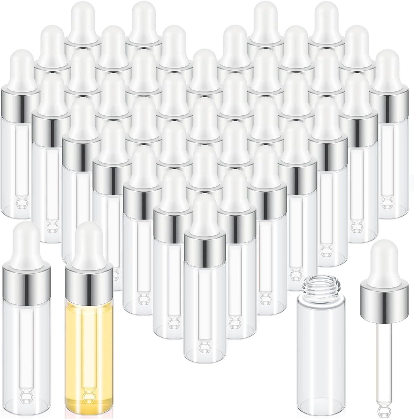 Mini Glass Oil Dropper Bottles - 100 Pcs 1 ml Clear Essential Sample Containers | Travel-Friendly Perfume Vials with Caps