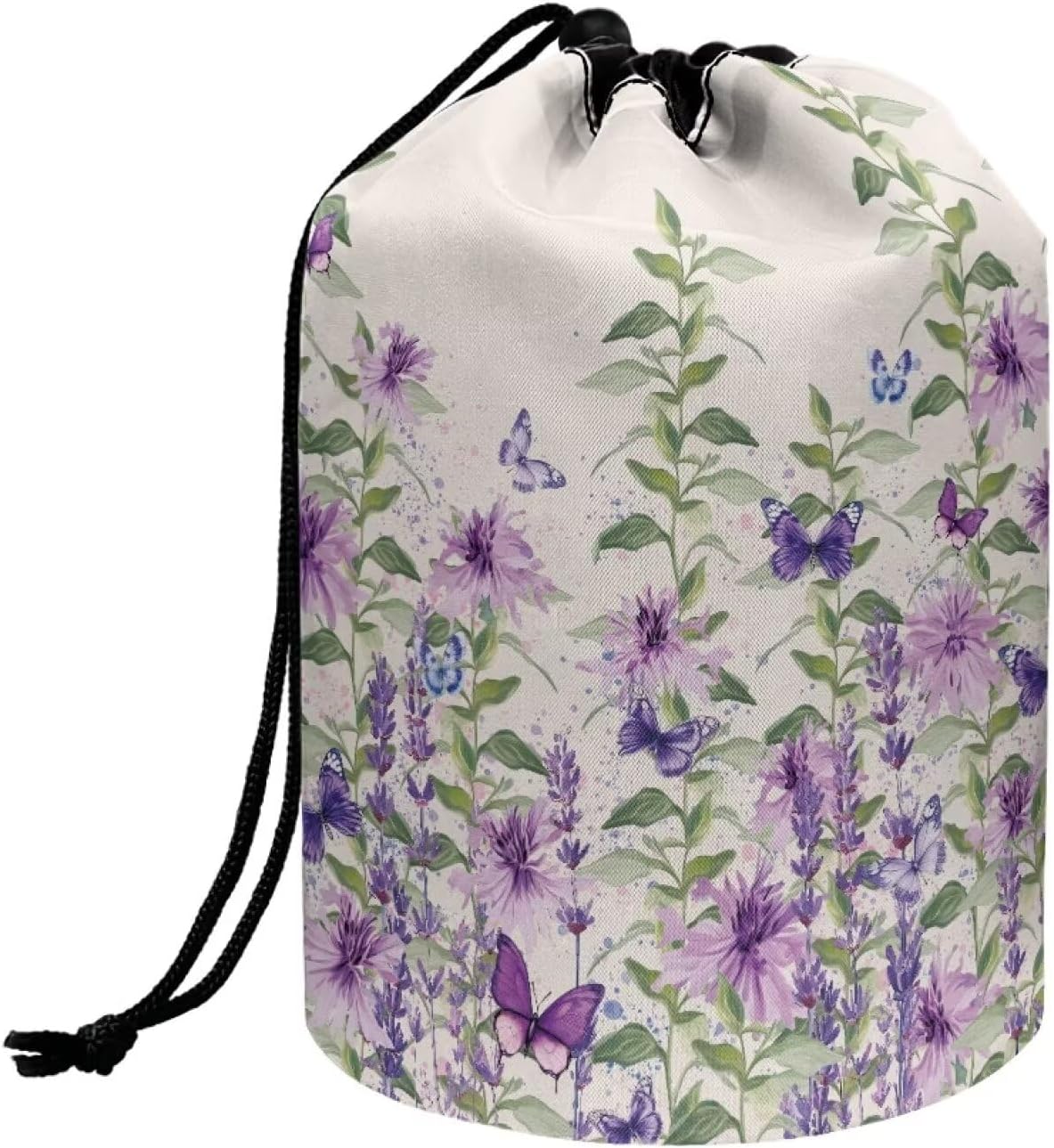 Peach Blossom Blue Cosmetic Bag for Women - Portable Drawstring Makeup Organizer | Collapsible Toiletry Storage