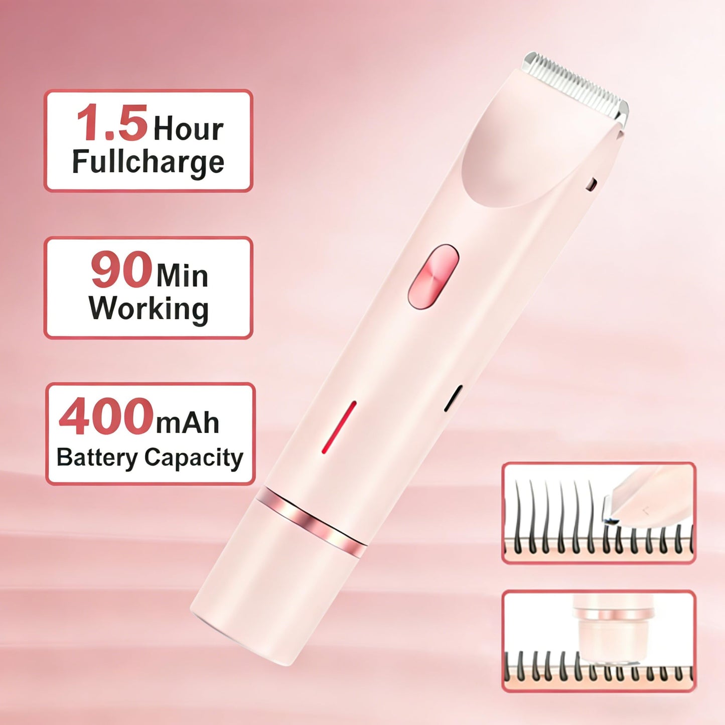Bikini Trimmer for Women 2 in 1 Painless Electric Razors for Women 120 Min Cordless Runtime IPX7 Waterproof Rechargeable Bikini Shaver with Ceramic Blade for Bikini Body Face Underarm Arm Leg (Blue)