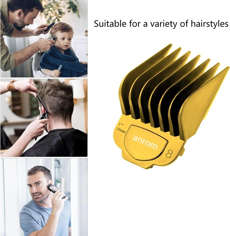 Anrom Magnetic Clipper Guards 10PCS for And-is Master Hair Clipper MBA, MBX, MC-2, ML、MA-1, RACA, PM-1, PM-2, PM-3, PM-4, PM-5, PM-famil, US-1 lengths, from 1/16" to 1" (Gold)