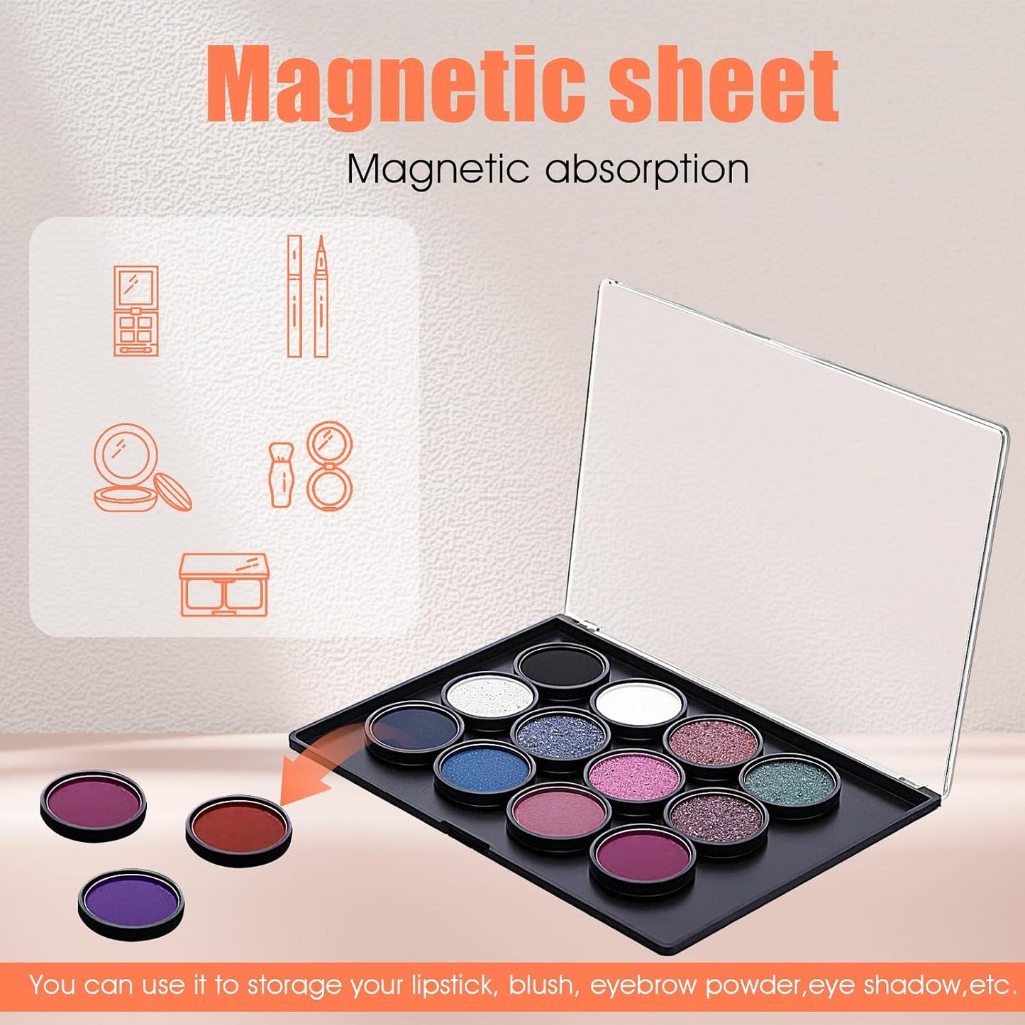 Magnetic Makeup Palette - 4 Pack Clear Top Storage Box for DIY Cosmetics | 7.7 x 4.3 Inches