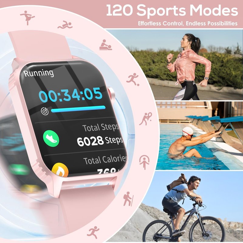 Smart Watch for Women, 120 Sports Modes Smartwatch with 1.83" HD, Alexa Built-in, Heart Rate/Sleep Monitor, IP67 Waterproof, Bluetooth Call & Music Control Fitness Watch for iPhone/Android (Pale Pink)