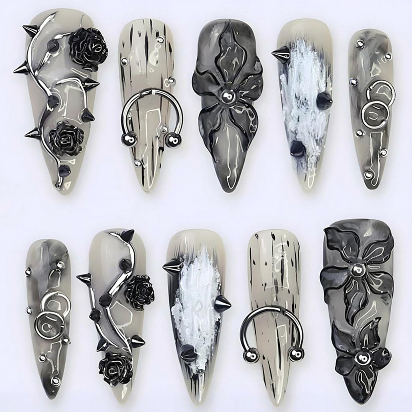 Press-On Nails - 24Pcs Medium Almond Fake Nails with Lotus & Lucky Koi Design | Glossy Full Cover for Spring/Summer DIY Manicure