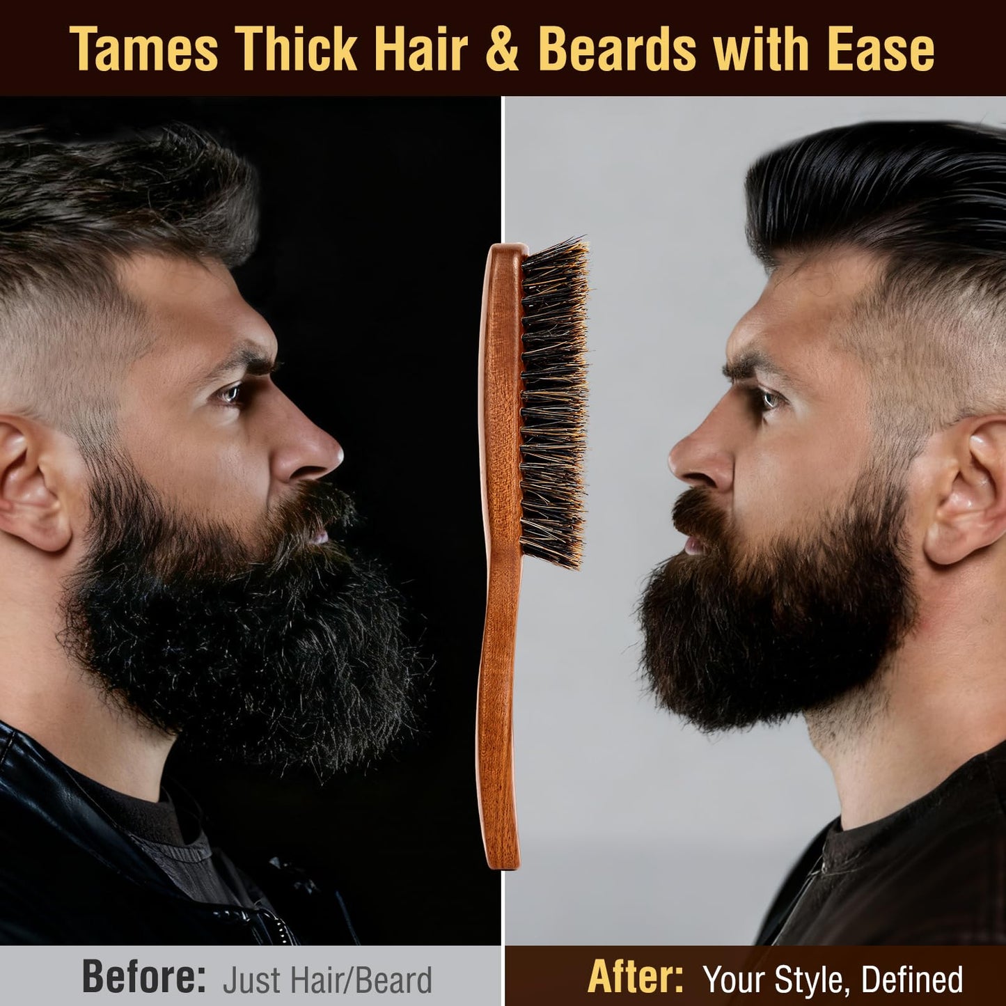 URTHEONE Premium Beard Brush Grooming Kit for Men - 100% Natural Boar Bristle Brush with Ergonomic Handle, Cleaning Brush & Folding Scissors - Complete Beard Care Set for Styling and Maintenance