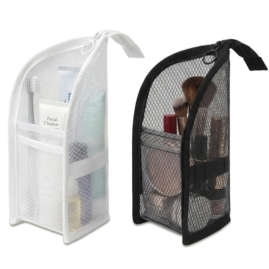 Cyhdddr 2Pcs Standing Toiletry Bag, Upright Travel Toiletry Bag Waterproof Portable Makeup Cosmetic Bag, Translucent Mesh Travel Bag for Toiletries, Standing Makeup Bag