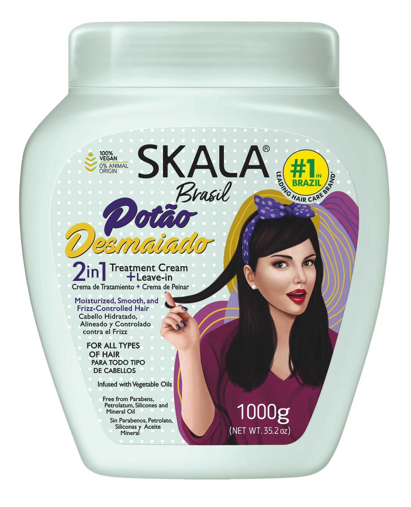 SKALA Potão Desmaiado 2-in-1 Treatment Cream and Leave-In Conditioner Frizz Control and Volume Reduction for All Hair Types, 35.2 oz