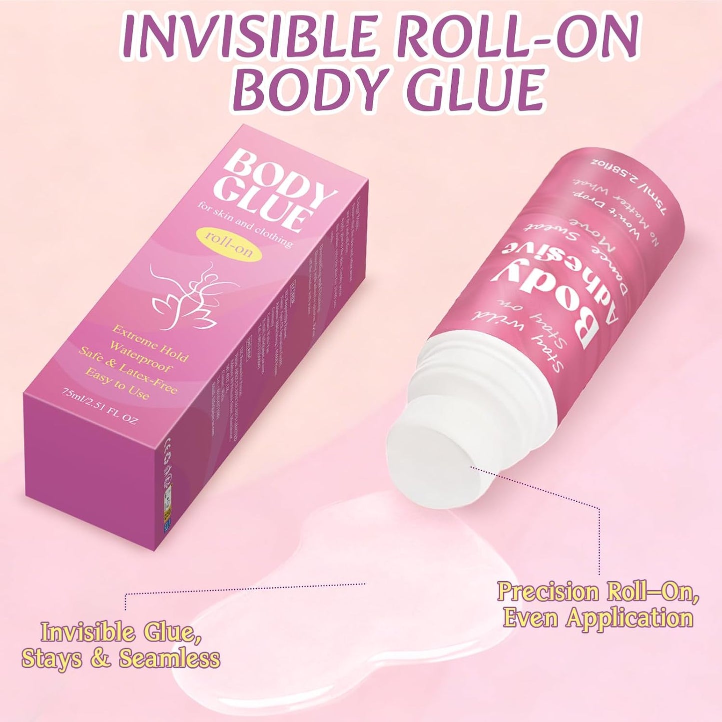 Body Adhesive Glue for Clothing & Skin - Sweat Resistant, Washable 2.58 Oz Roll-On | Fabric-Safe for Dancers, Leotards, Costumes