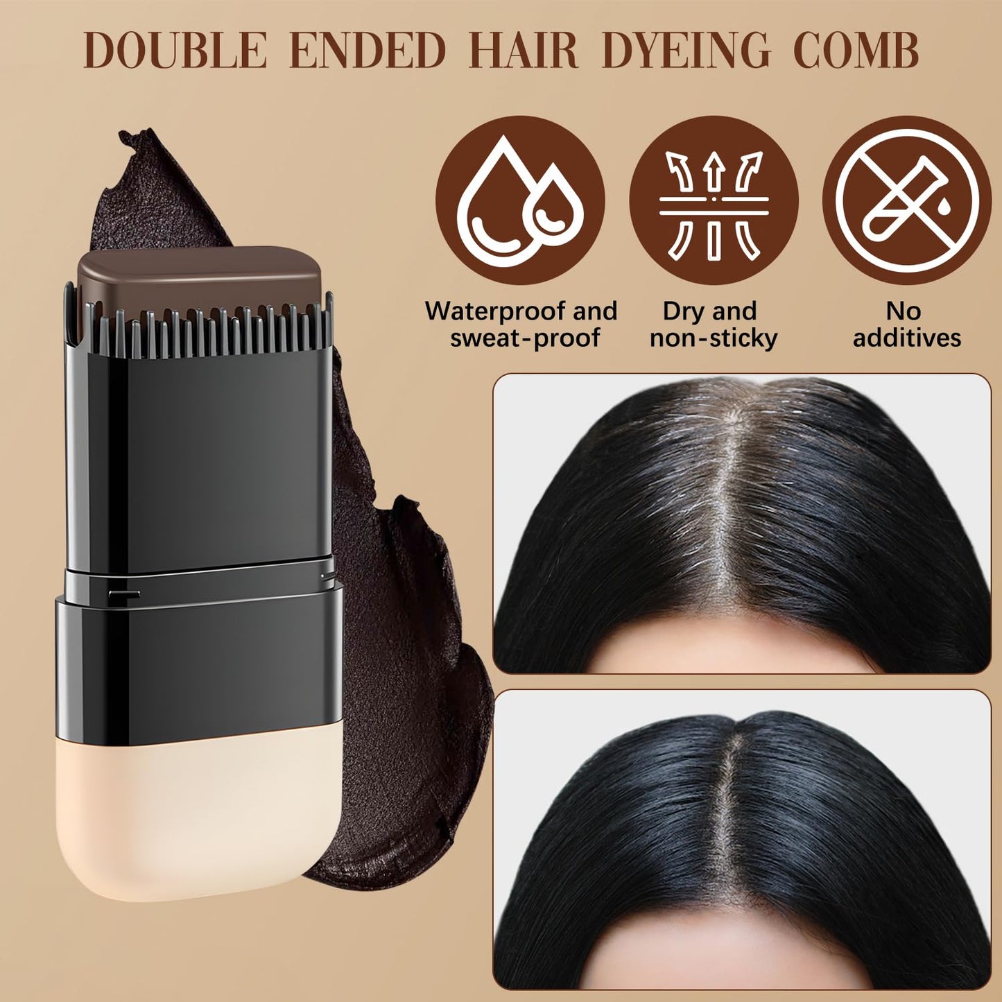 Hair Color Stick - 2 in 1 Waterproof & Sweat-Proof Dye | Portable Gray Hair Touch-Up Stick (Black)