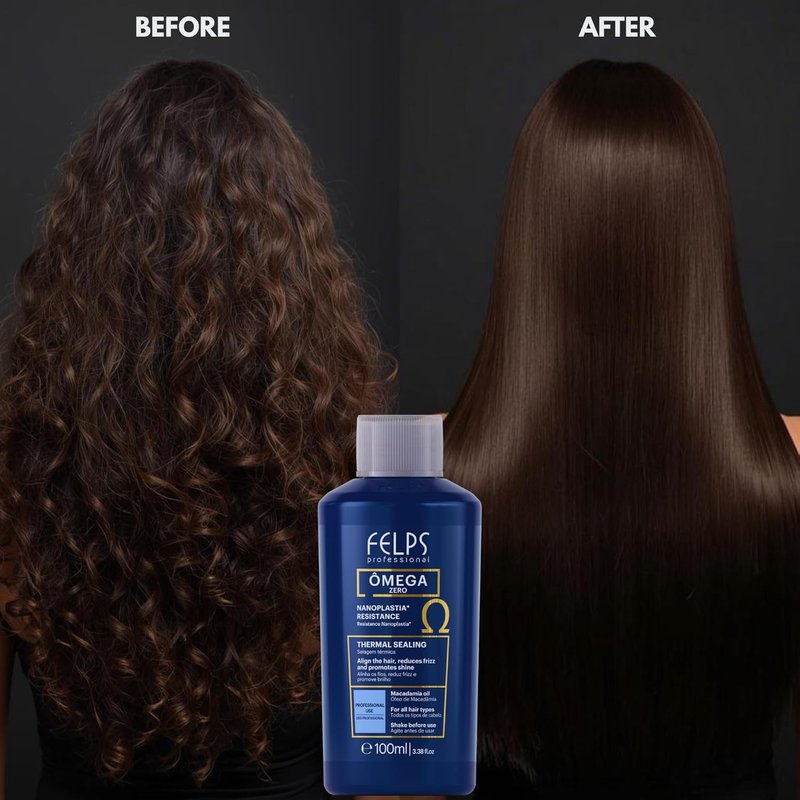 Felps Professional Omega Zero Resistance Hair Treatment - Formaldehyde-Free Straightening with Macadamia Oil | 3.38 fl. oz Mini