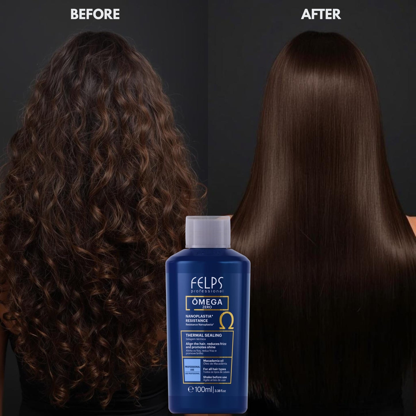 Felps Professional Omega Zero Resistance Nanoplastia Treatment, Zero Formaldehyde Hair Straightening, with Macadamia Oil, 3.38 fl.oz Mini (2, Two, 6.76fl.oz)