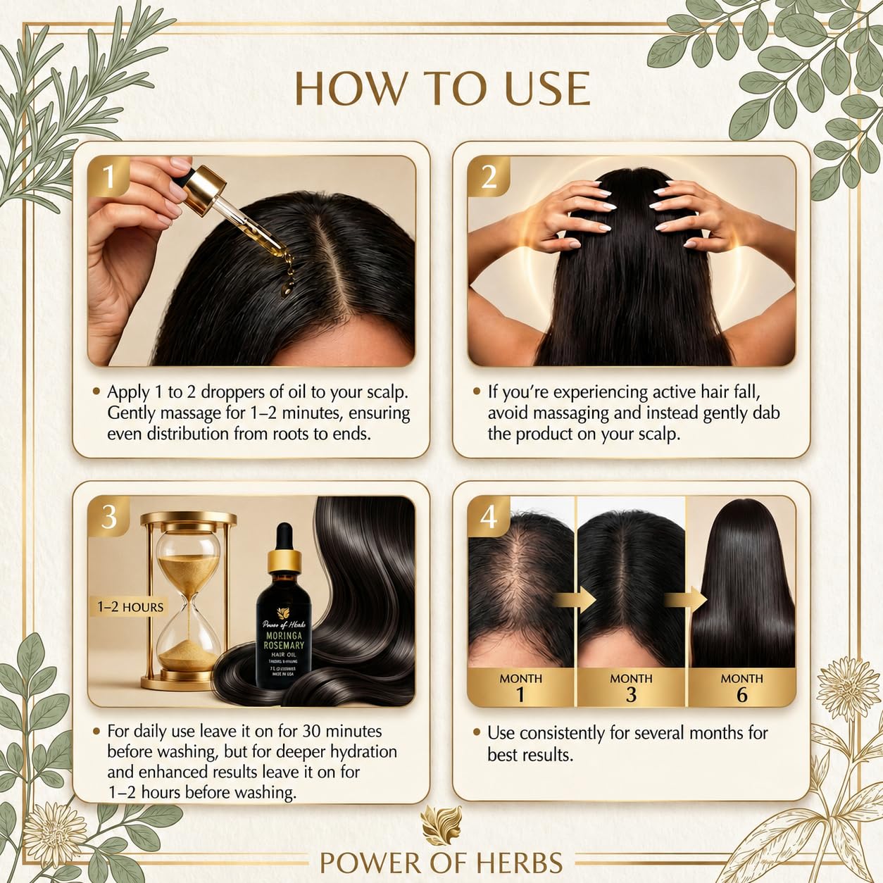 Moringa Rosemary Hair Oil with Amla, Bhringaraj, Pumpkin seed, Almond, Neem, Fenugreek, Infused with Biotin & Vitamin E, Reduces Hair Fall & Thinning, Supports Growth & Scalp Nourishment, Made in USA