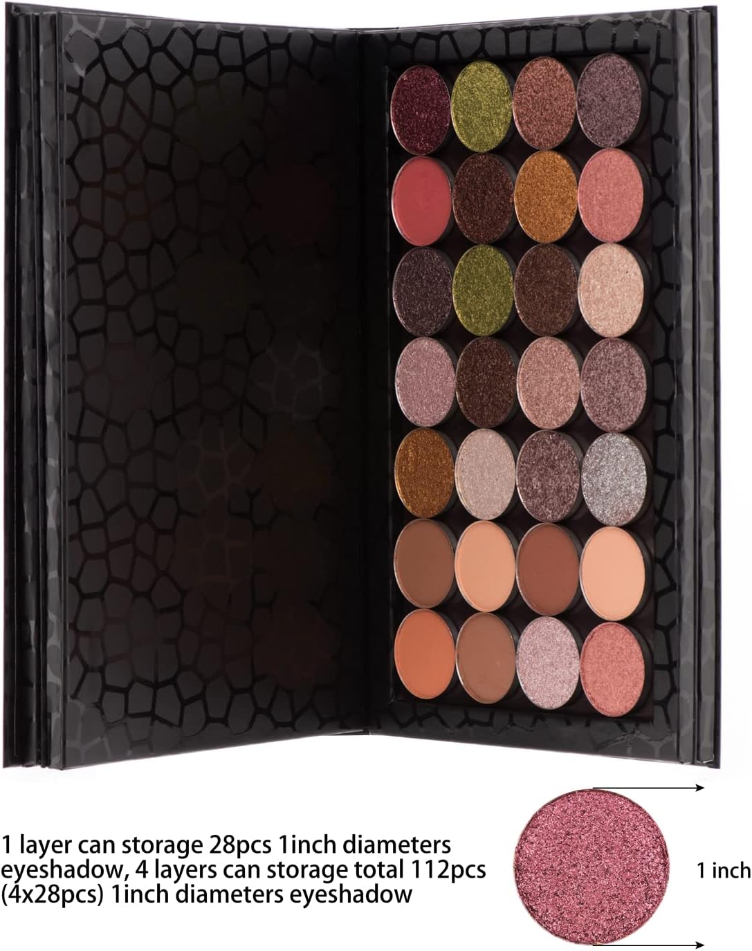 Large Empty Makeup Palette - 4-Layer Book Shaped Magnetic Storage Box for Eyeshadow, Lipstick & Blush | Black
