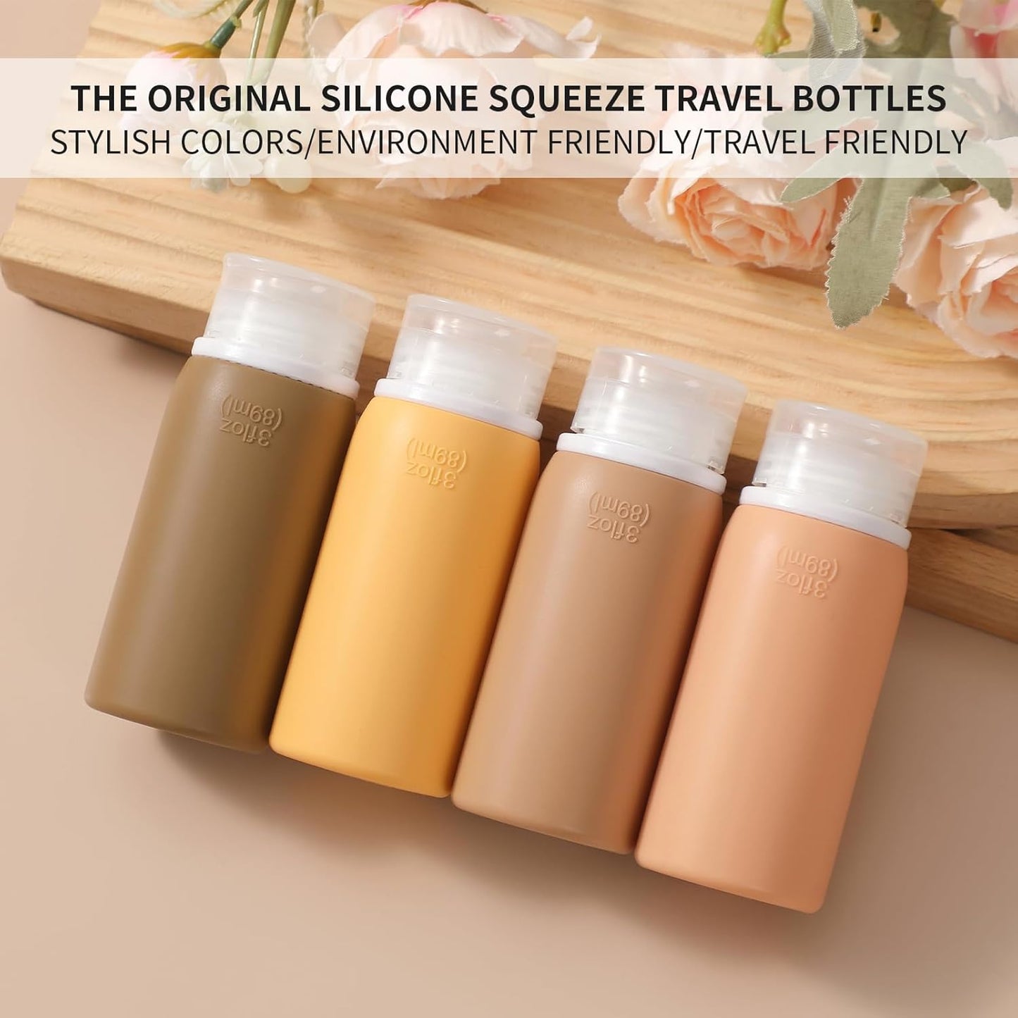 Travel Bottles for Toiletries - 21 Pack Leak-Proof TSA Compliant Silicone Containers | BPA Free with Toiletry Bag (Apricot)