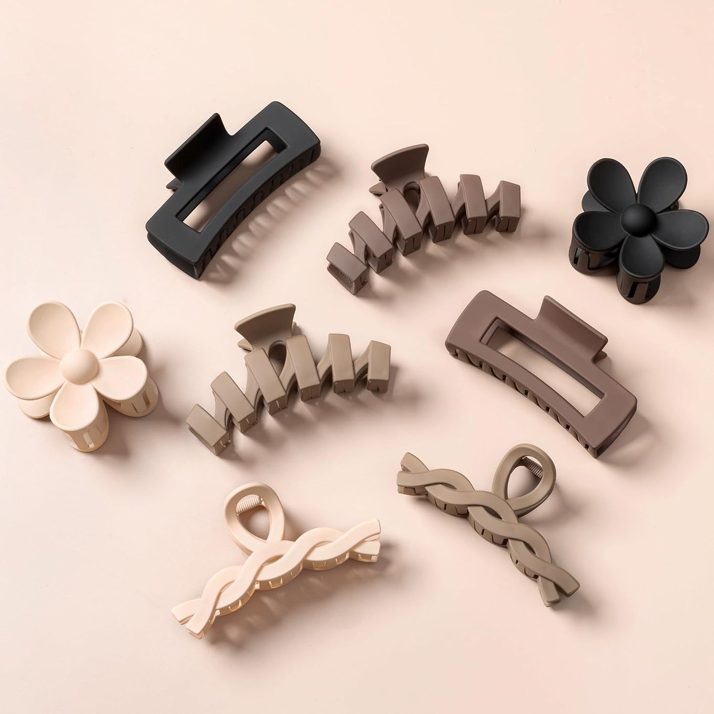 Flower Hair Clips - 8PCS Non-Slip Claw Clips for Thick Hair | Multi-Style Neutral Colors Set