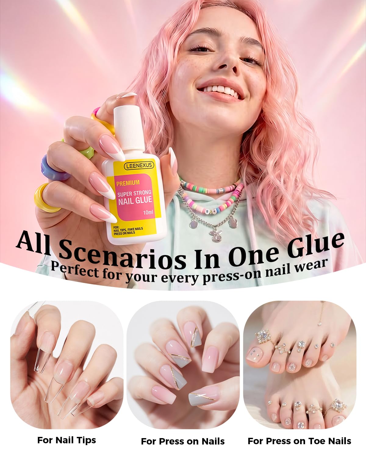 Nail Glue for Press-On & Acrylic Nails - Extra Strength Long-Lasting Hold | Quick Drying, 10ml
