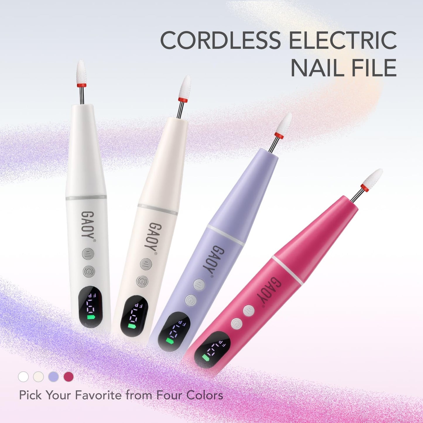 Cordless Nail Drill - Rechargeable Electric Nail File with LED Display | Lightweight Manicure & Pedicure Tool for Gel & Acrylic Removal, White