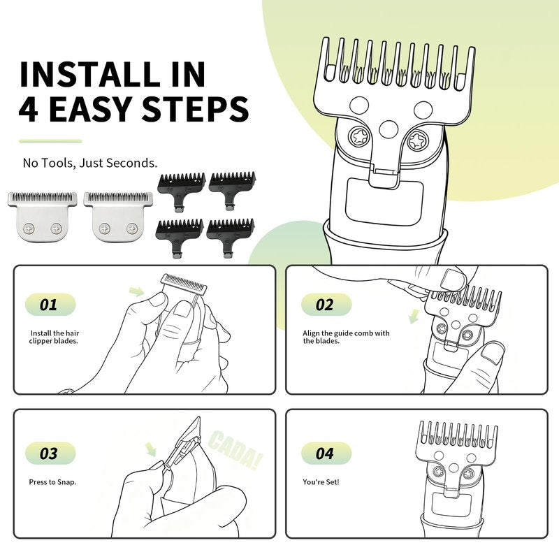 T-Blade & Comb Kit for Wahl Trimmers, Includes 1.5mm 3mm 5mm 6.5mm Combs & 2 Replacement Blades, Compatible with Wahl 9864 9864SS 9686 9818A 9854L 9876L WSS3L SS2L Etc