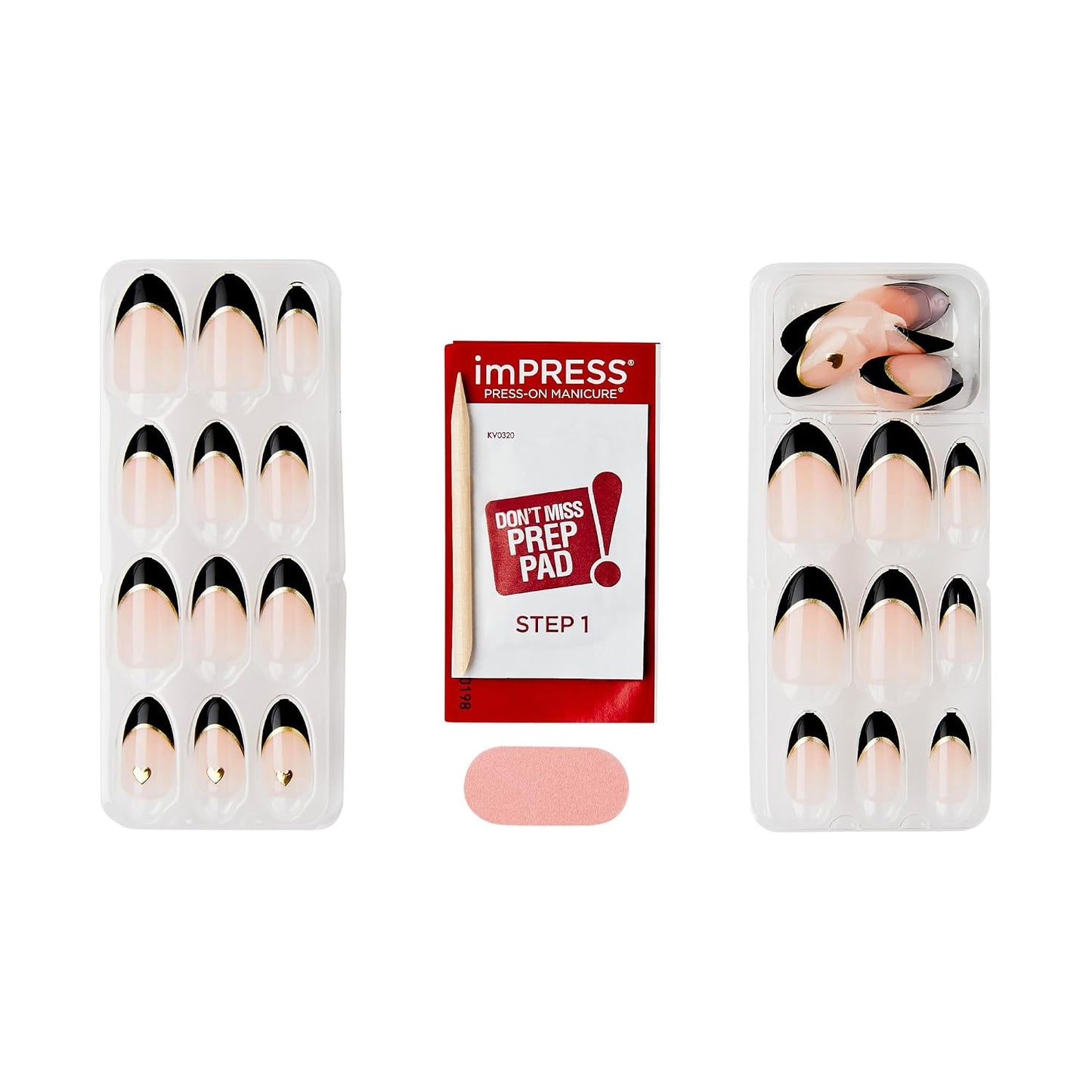 Kiss Impress No Glue Mani Press-On Nails - Positive Black Almond Shape | Medium Size, 30 Nails & Accessories