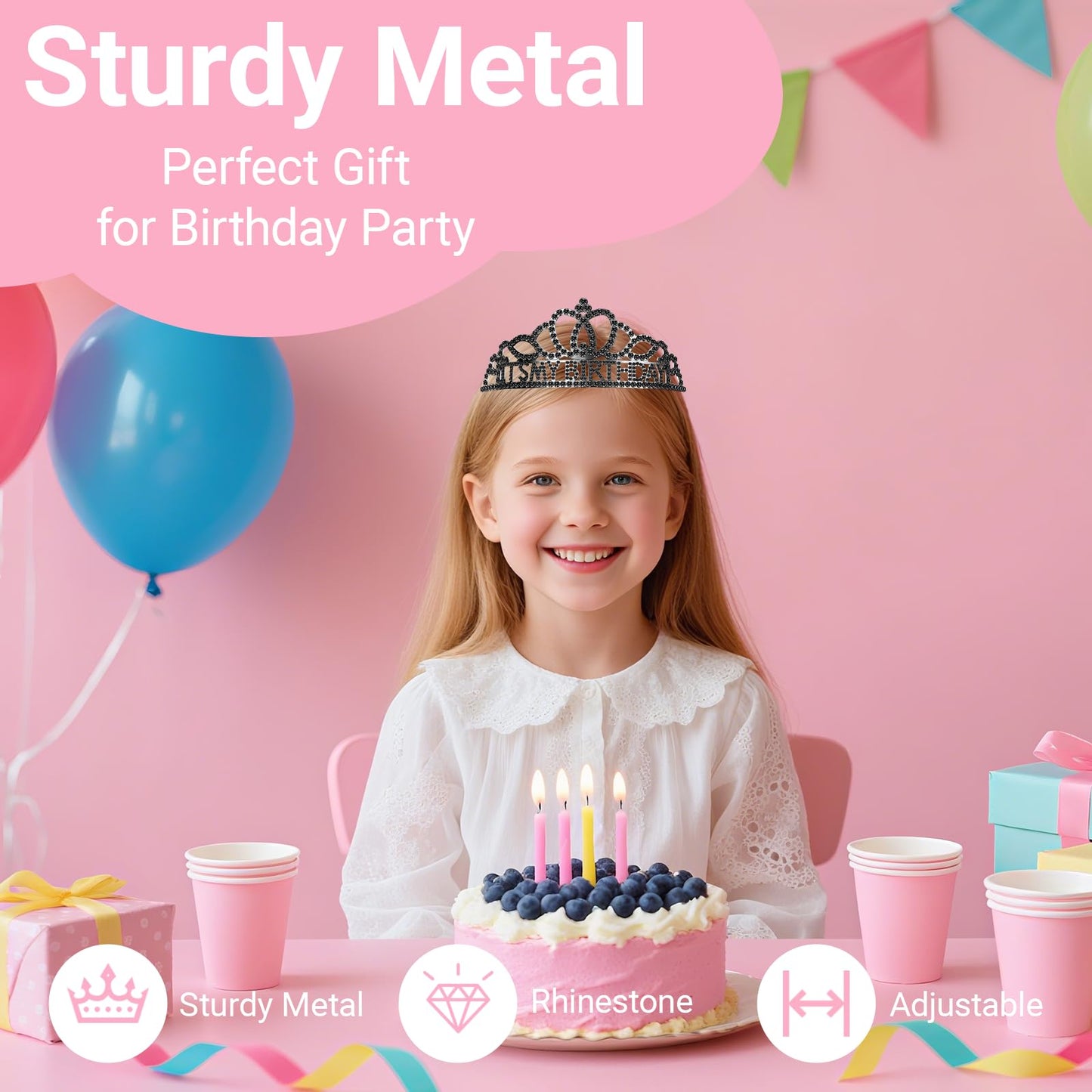 Papoopy Birthday Tiara and Crown with Sash, Birthday Tiara for Women Party Black