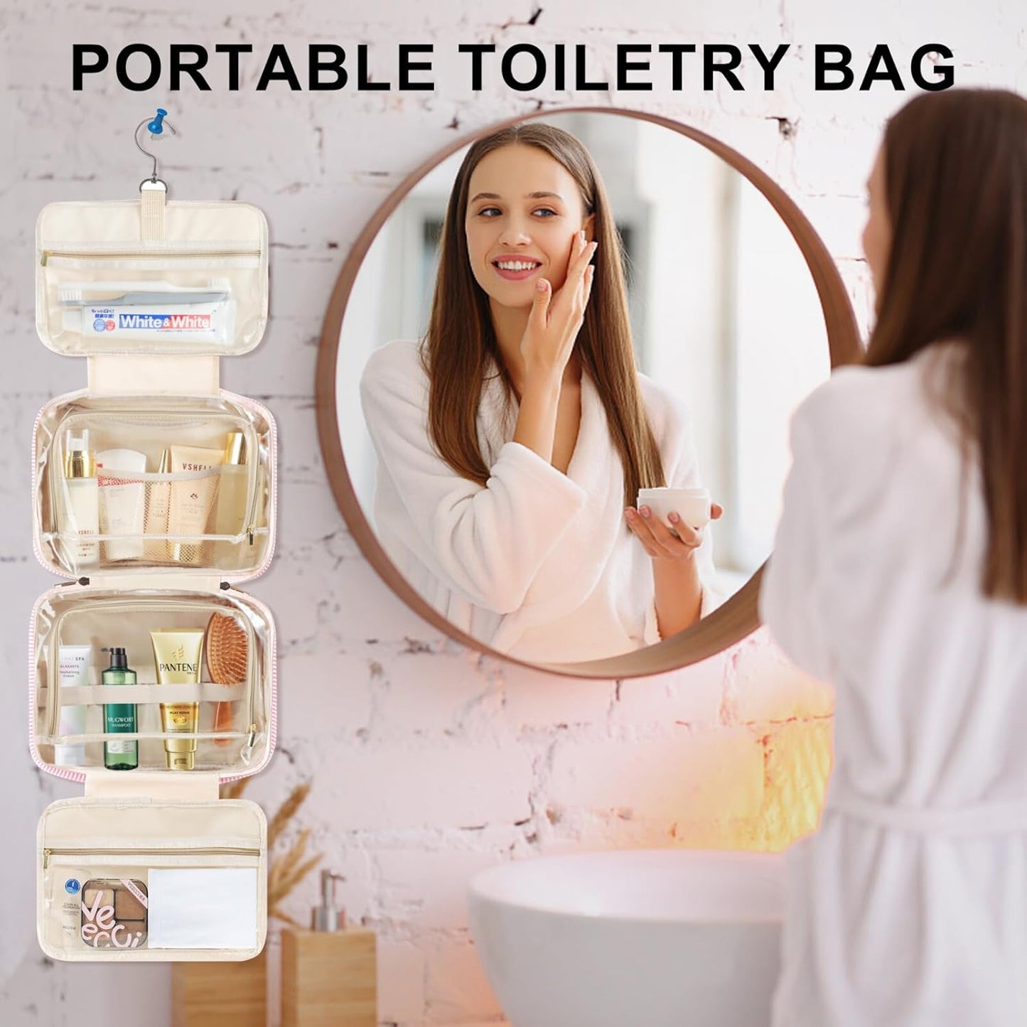 Travel Hanging Toiletry Bag - Personalized Initial Makeup Pouch for Women & Teens | Cruise Essentials - Blue A