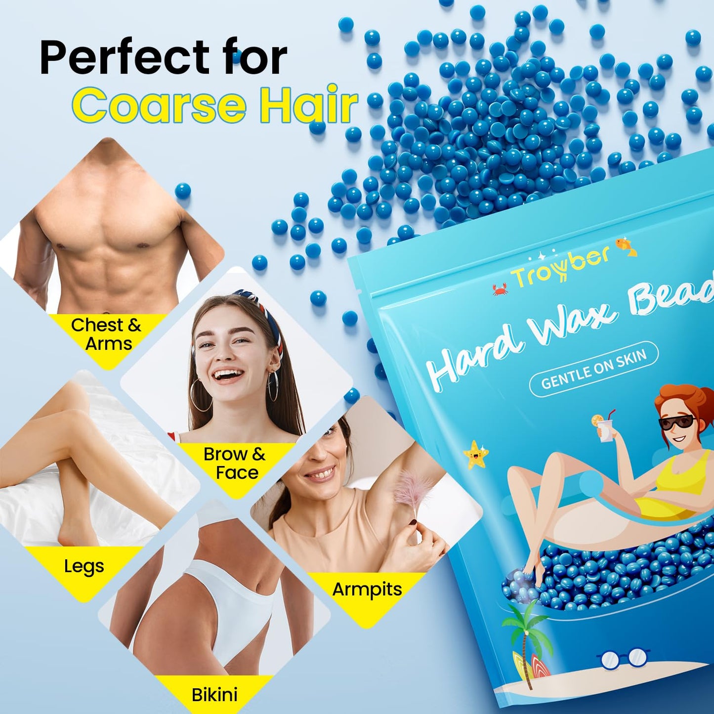 Troyber Hard Wax Beads for Coarse Hair Removal, Wax Beads (Large)