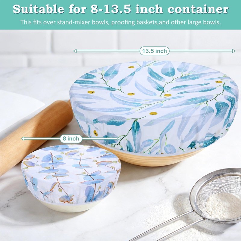 Revahope 2 Large Reusable Beeswax Bowl Covers for Bread Proofing, 10/12 Inch Elastic Beeswax Wraps Cotton Cloth Sourdough Bowl Covers for Proofing Baskets, Mixer Bowls, Food Storage Containers