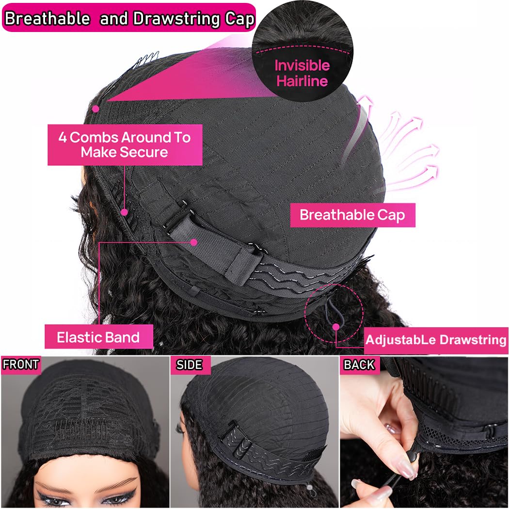 Glueless Half Wig - Kinky-Curly Human Hair Headband Wig | 200 Density, 16 Inch for Black Women