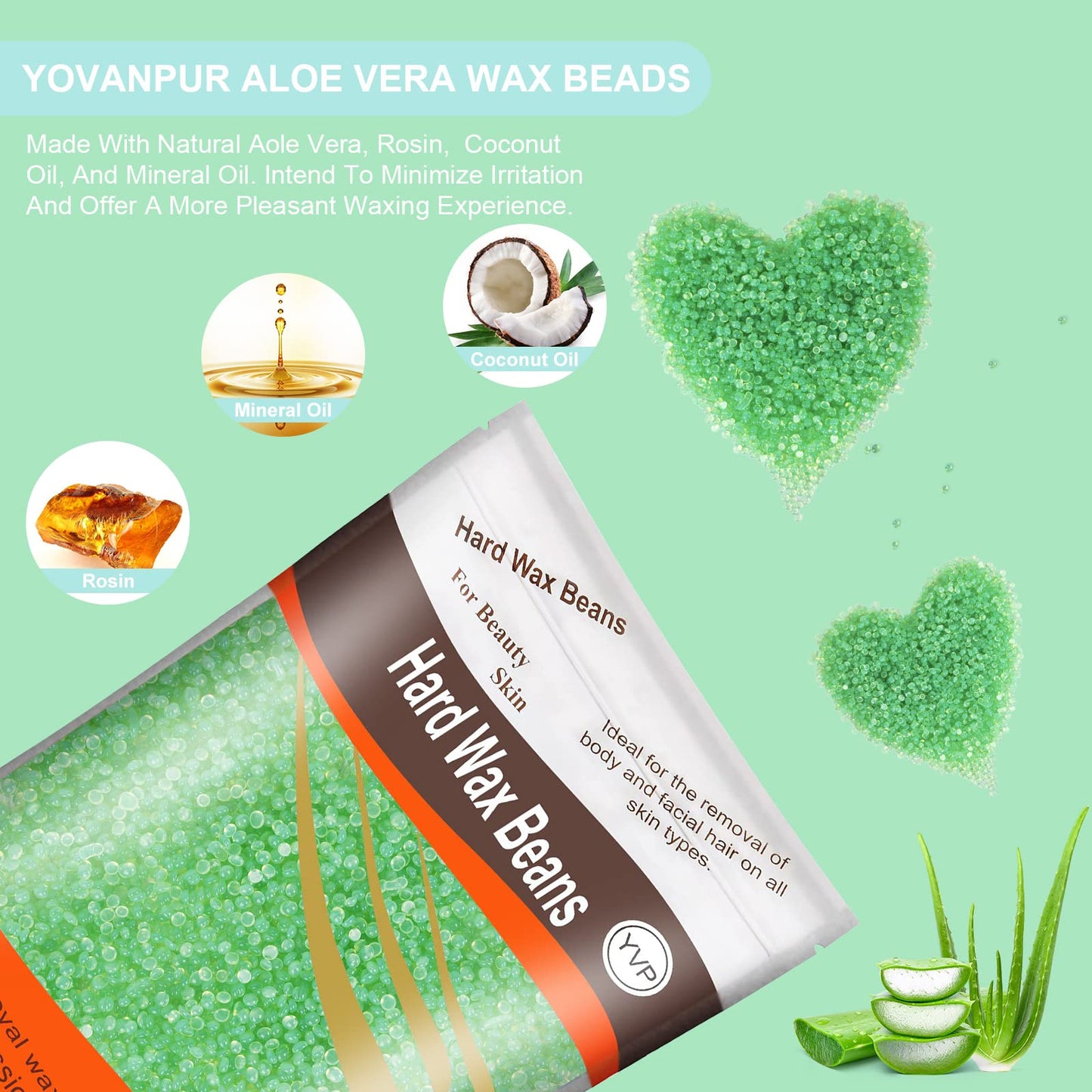 Yovanpur Pearl Wax Beads for Brazilian Waxing, Sensitive Skin, Face, Eyebrows, Legs - At-Home Hair Removal, 300g (10 Oz)/bag with 10 Wax Sticks