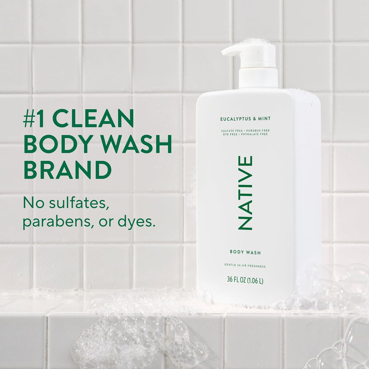 Native Body Wash - Eucalyptus & Mint, Sulfate-Free Formula | 36 oz Pump Bottle for Men & Women