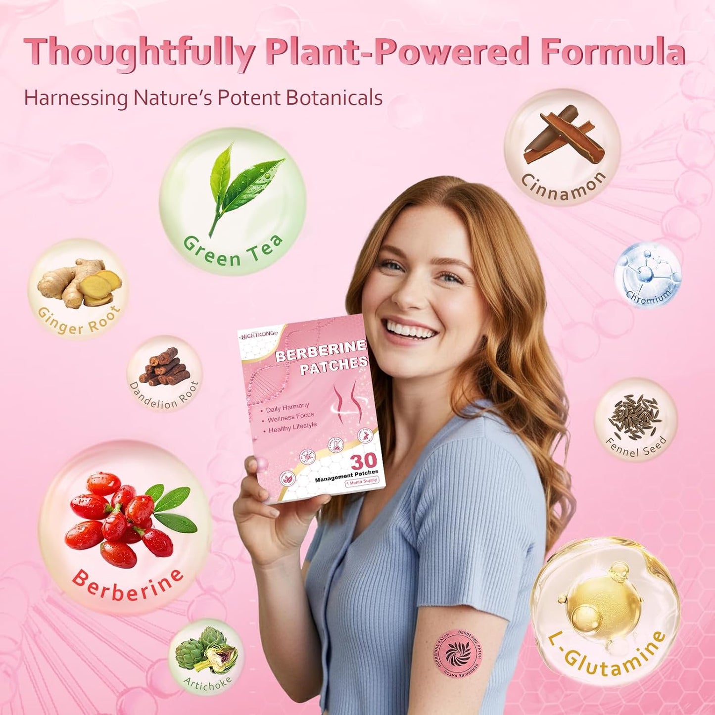 Berberine Patches for Weight Management - Infused with Green Tea, Cinnamon & L-Glutamine | 30 Self-Care Patches
