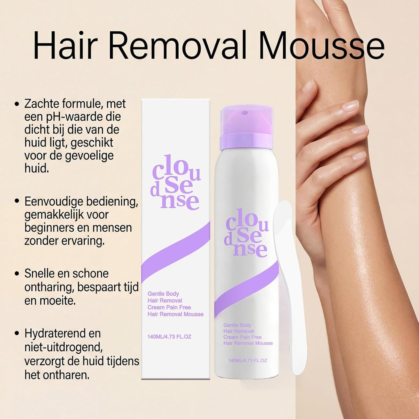Hair Removal Spray for Sensitive Skin - Fast-Acting Aloe & Hyaluronic Acid | Pain-Free Bikini Depilation