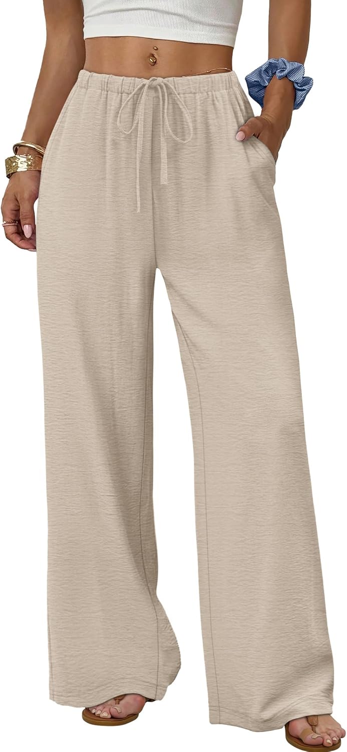 Wide Leg Pants for Women - Flowy Palazzo Trousers with Drawstring & Pockets | Summer Beach Vacation Wear