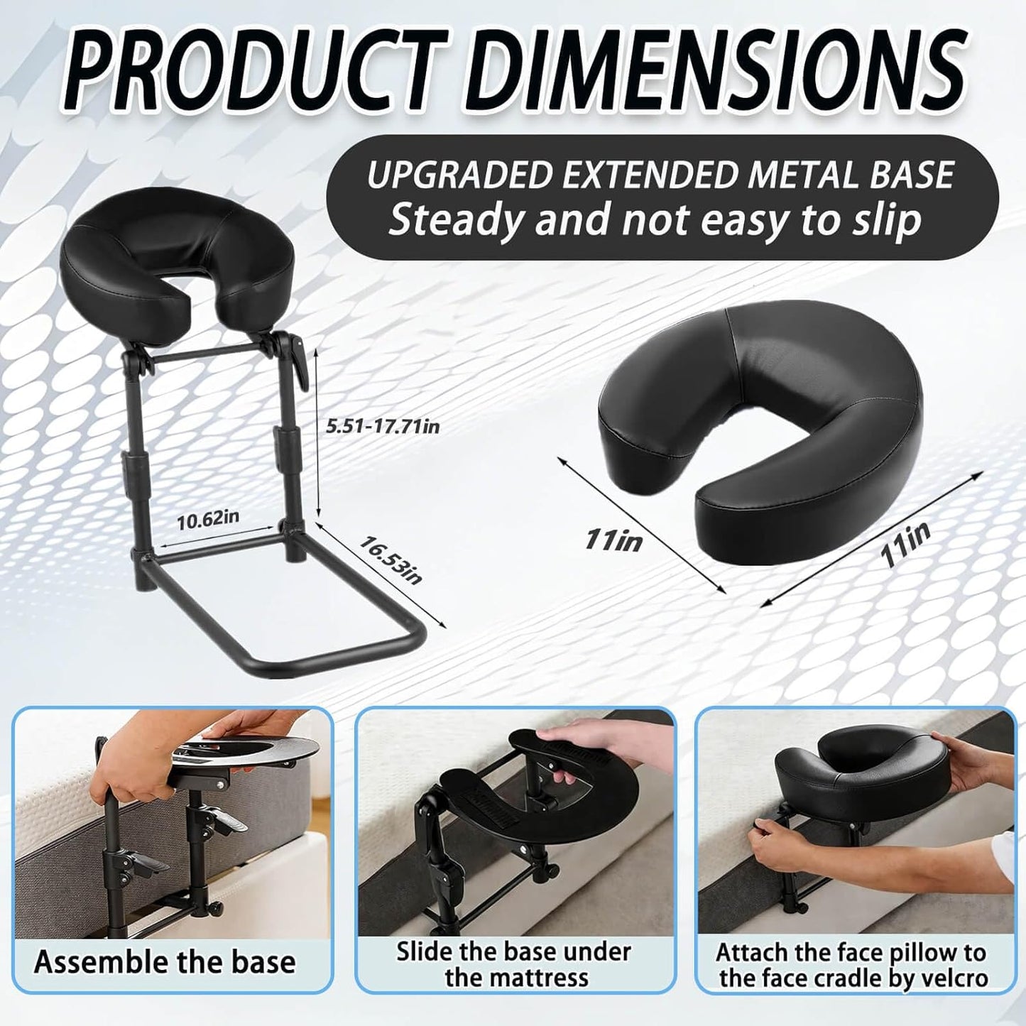 Adjustable Massage Headrest - Comfortable Face Cradle for Home Use | Ideal for Post-Surgery & Sleep (Black)