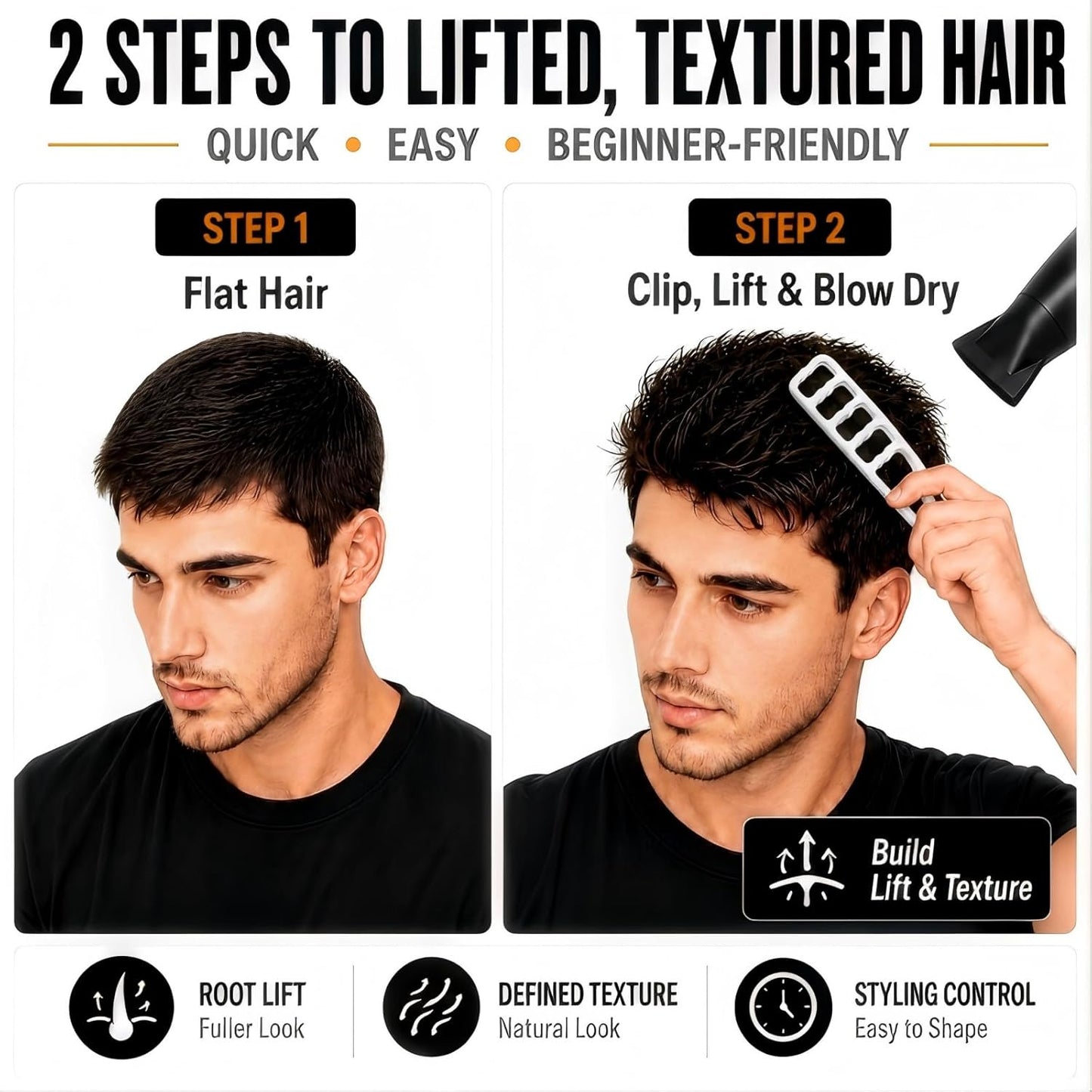 Volumizing Hair Styling Comb Set - 5PCS Texture Combs for Men & Women | Root Lift, Quiff, Slick Back Tools