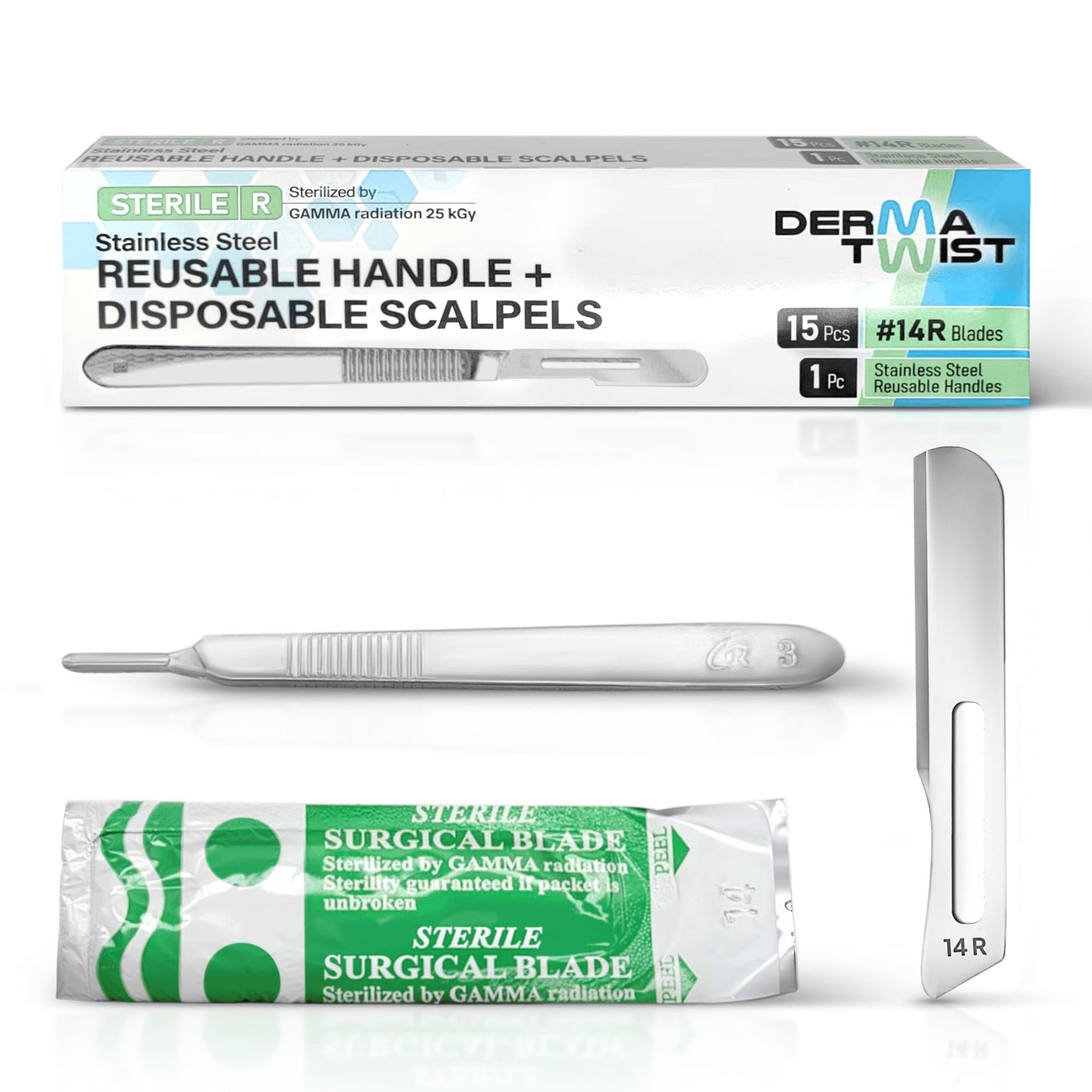 DermaTwist 14R Dermaplane Razor for Women Face – 15-Pack Sterile Dermaplane Scalpels Blades + #3 Dermaplane Handle Facial Razors for Women Face Dermaplaning Professional Face Shaver
